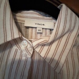 Vince White and Brown Casual Button Down Shirt with Stripes